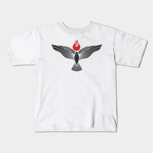 The dove and the flame of fire are symbols of God's Holy Spirit, peace and humility Kids T-Shirt